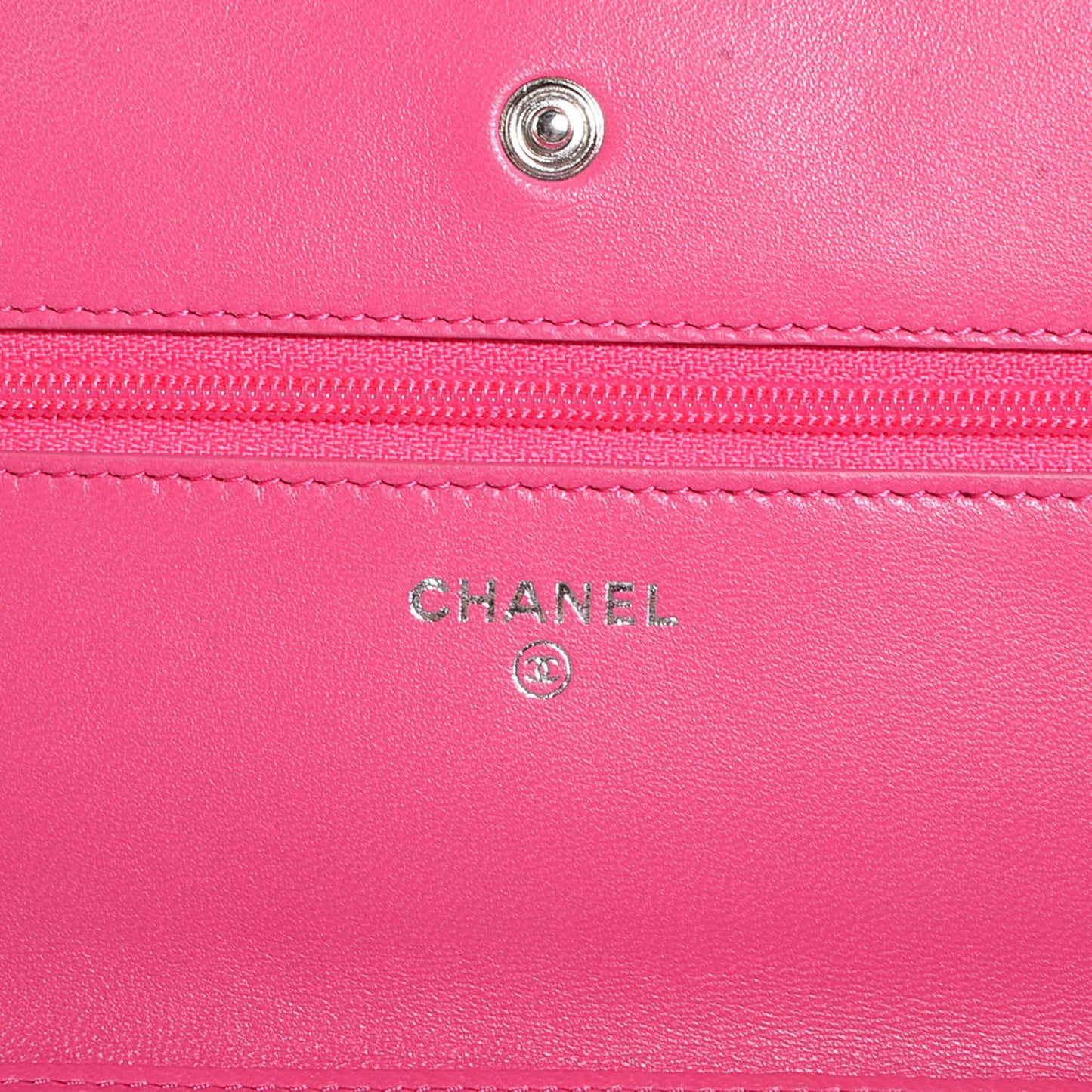 Lambskin Quilted Wallet On Chain WOC Dark Pink