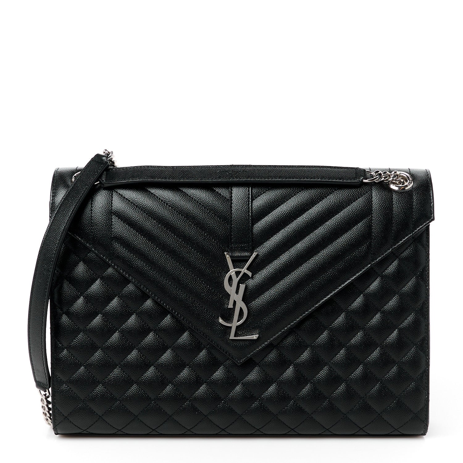 Saint Laurent Grain De Poudre Textured Mixed Matelasse Large Triquilt Monogram Satchel Black 1 of 11