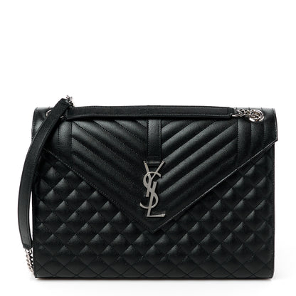 Saint Laurent Grain De Poudre Textured Mixed Matelasse Large Triquilt Monogram Satchel Black 1 of 11