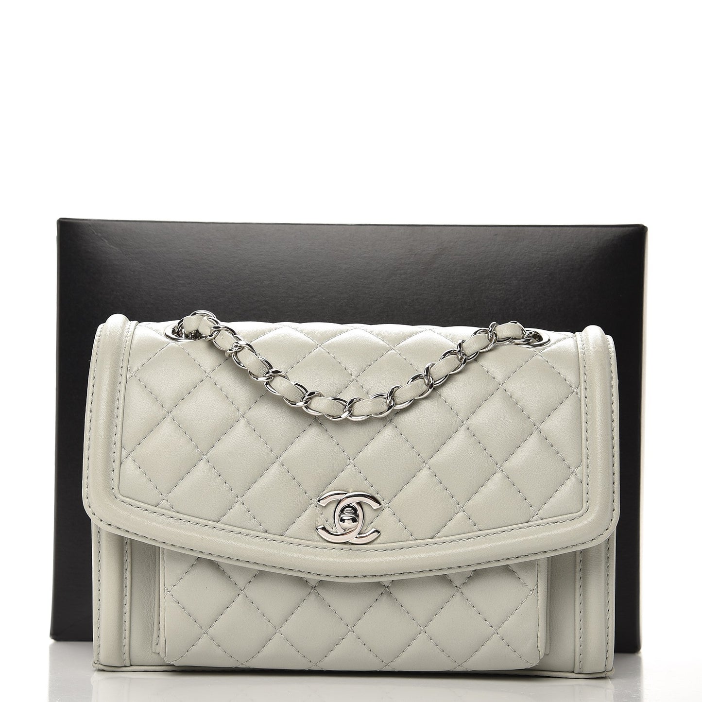 Lambskin Quilted Small Geometric Flap Light Grey