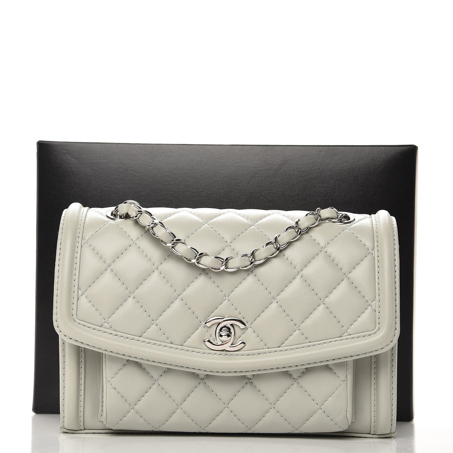 Chanel Lambskin Quilted Small Geometric Flap Light Grey 10 of 10