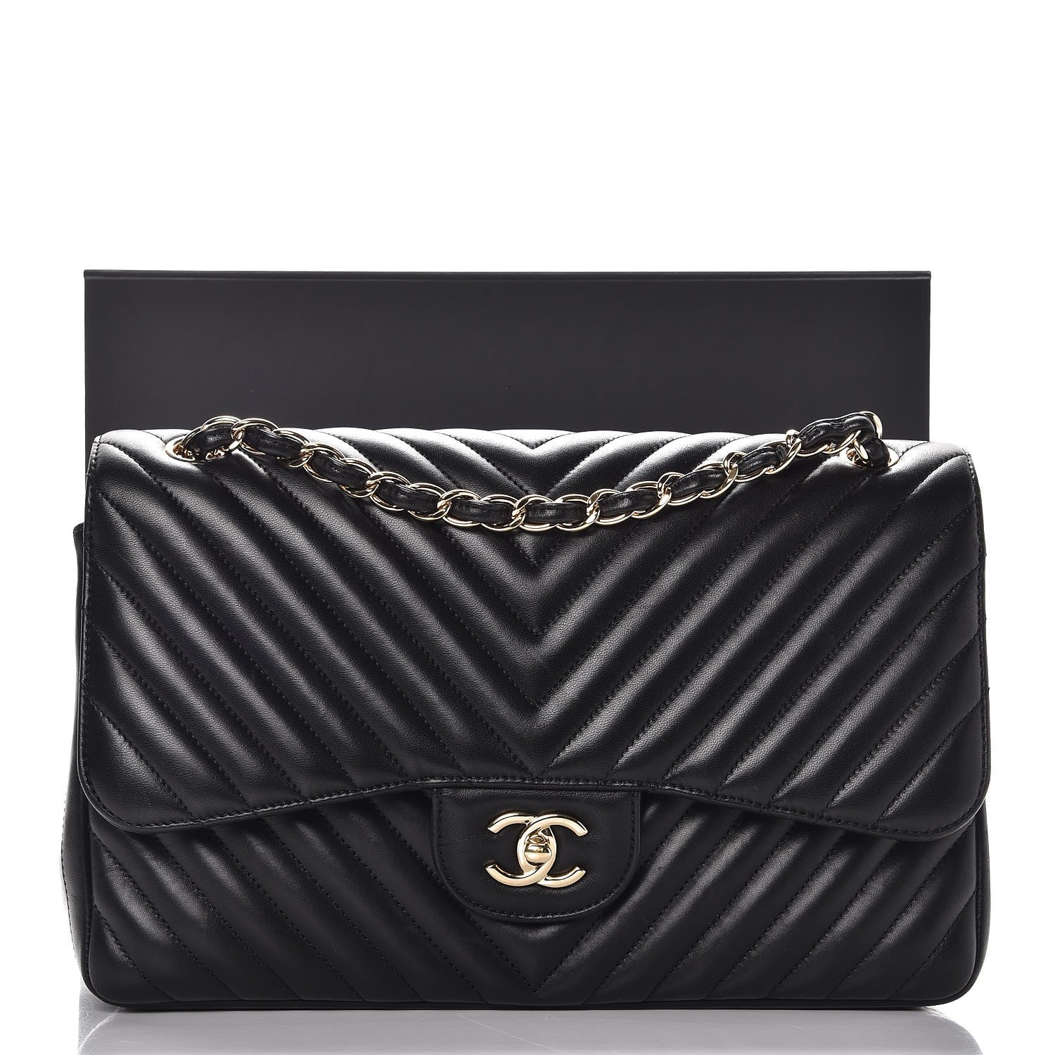 Chanel Lambskin Chevron Quilted Jumbo Double Flap Black 9 of 9