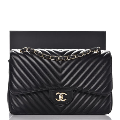 Chanel Lambskin Chevron Quilted Jumbo Double Flap Black 9 of 9