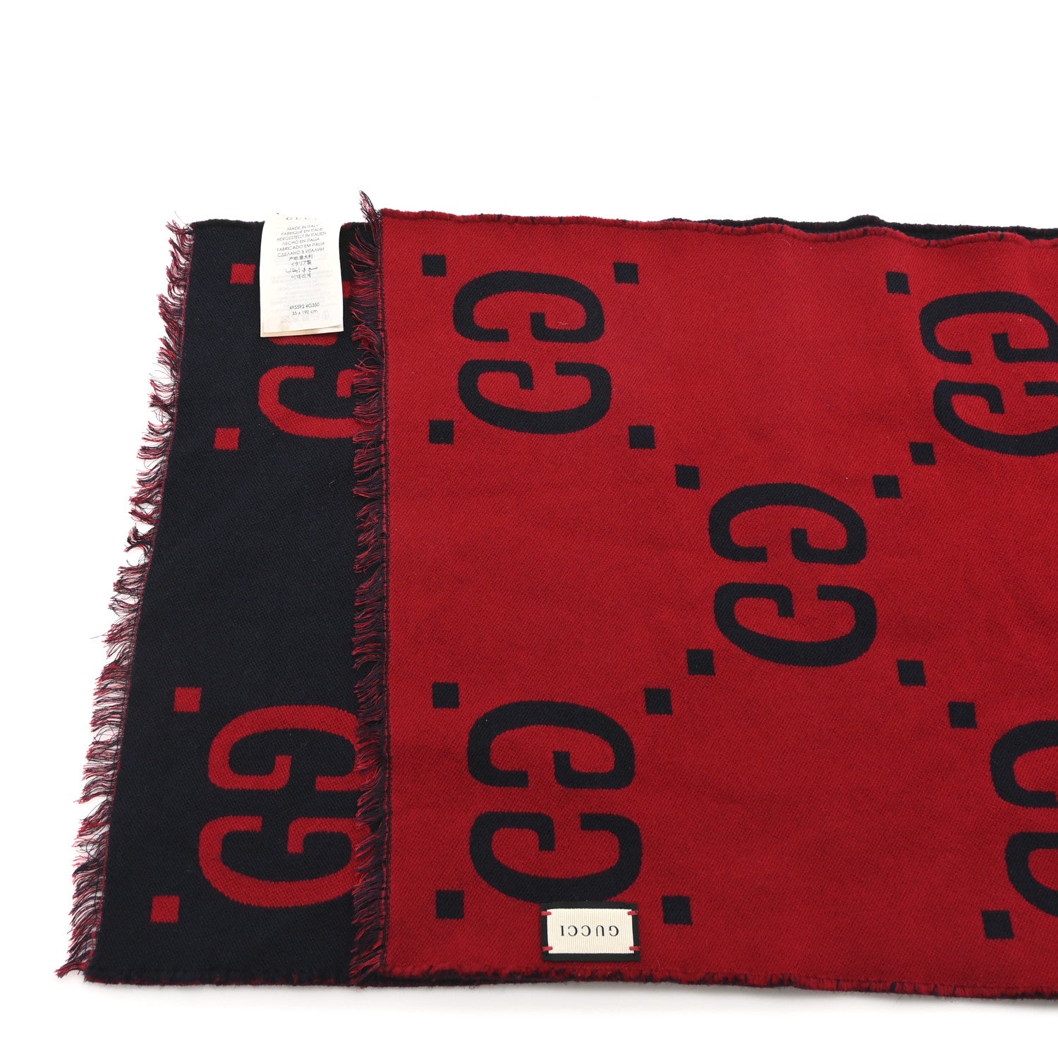 Gucci Wool Silk Monogram Jumbo GG Freedom Scarf Midnight Blue Red 4 of 6