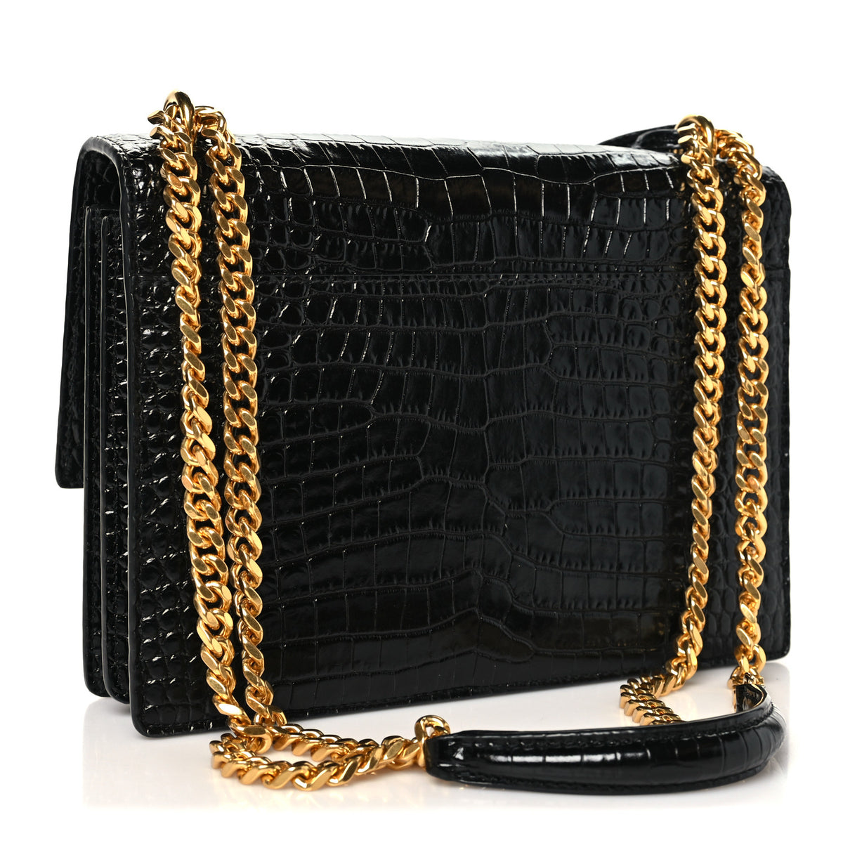 Calfskin Crocodile Embossed Medium Monogram Sunset Black