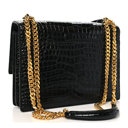Saint Laurent Calfskin Crocodile Embossed Medium Monogram Sunset Black 3 of 10