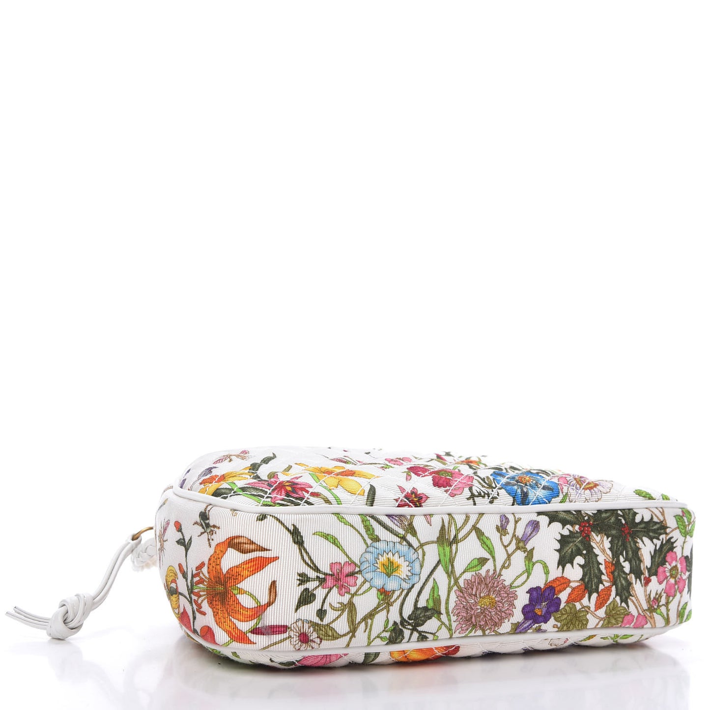 Canvas Flora Floral Trapuntata Small Zumi Dome Shoulder Bag White