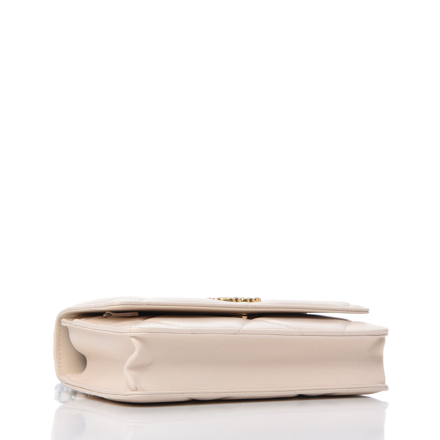 Goatskin Quilted Chanel 19 Wallet On Chain WOC Light Beige