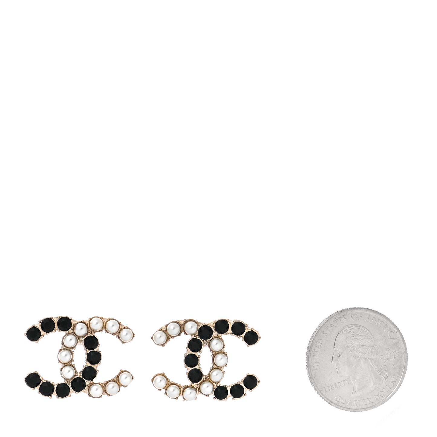 Crystal Pearl CC Dazzling Domino Earrings Gold Black