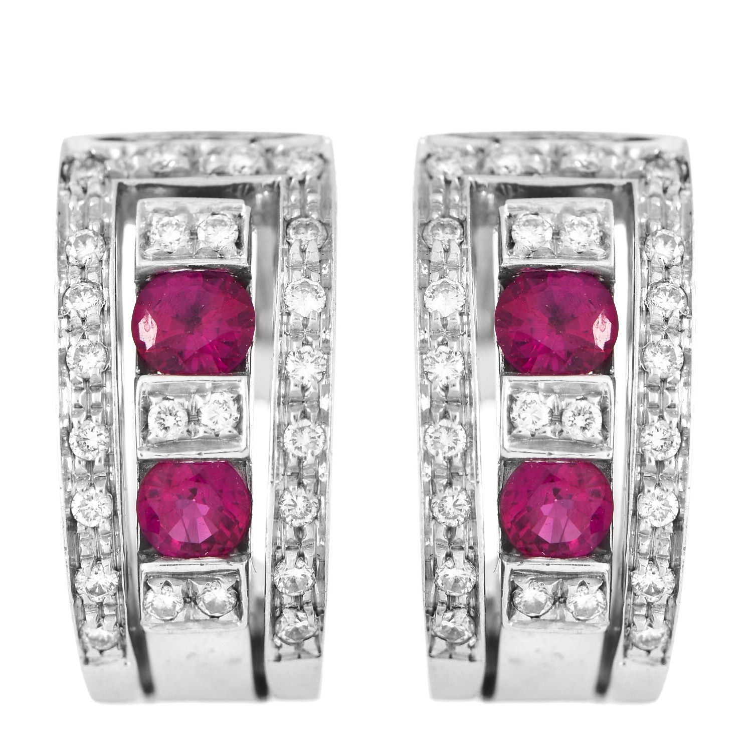 Damiani 18K White Gold Diamond Ruby Belle Epoque Hoop Earrings 1 of 4