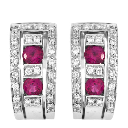 Damiani 18K White Gold Diamond Ruby Belle Epoque Hoop Earrings 1 of 4