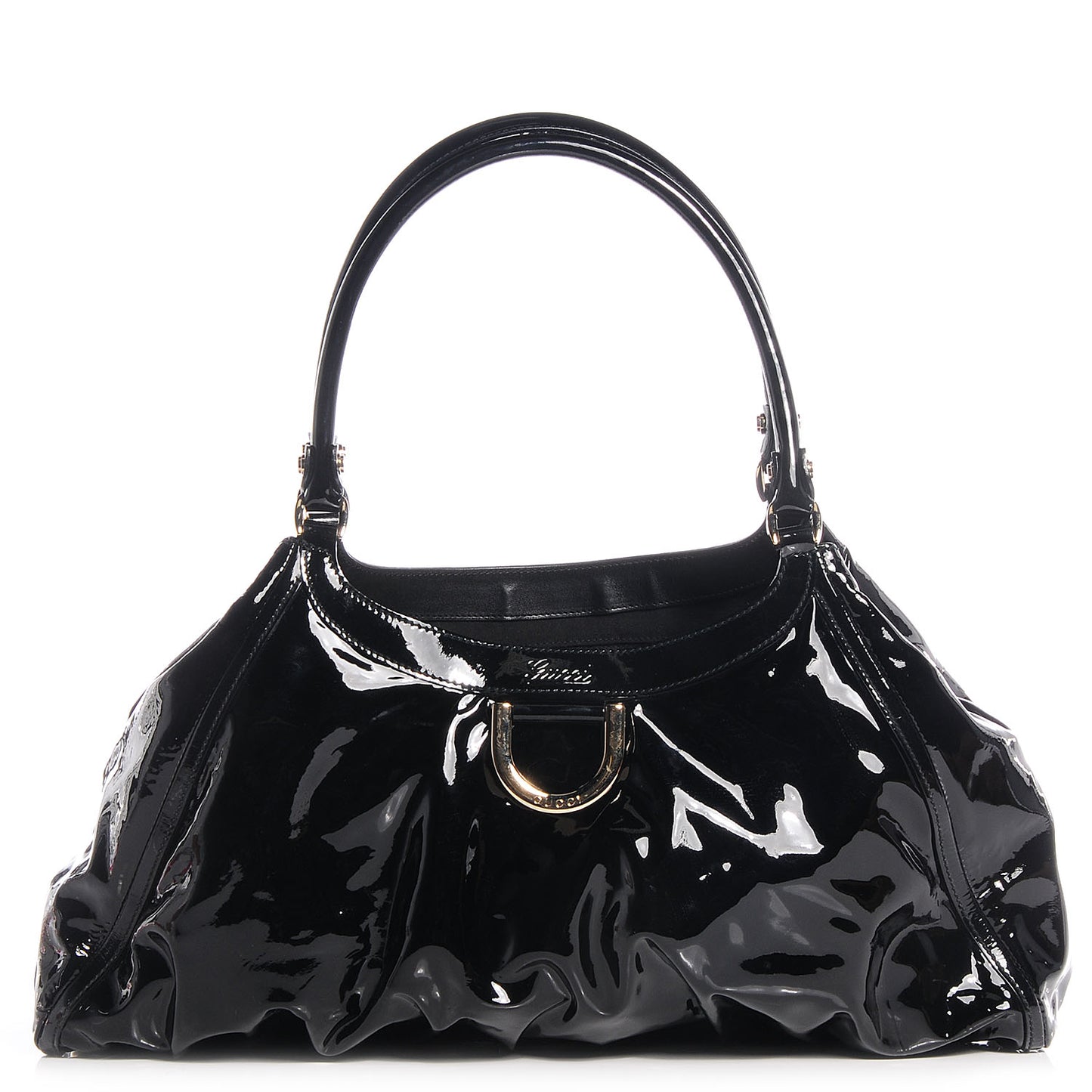 Patent D Gold Large Shoulder Bag Black