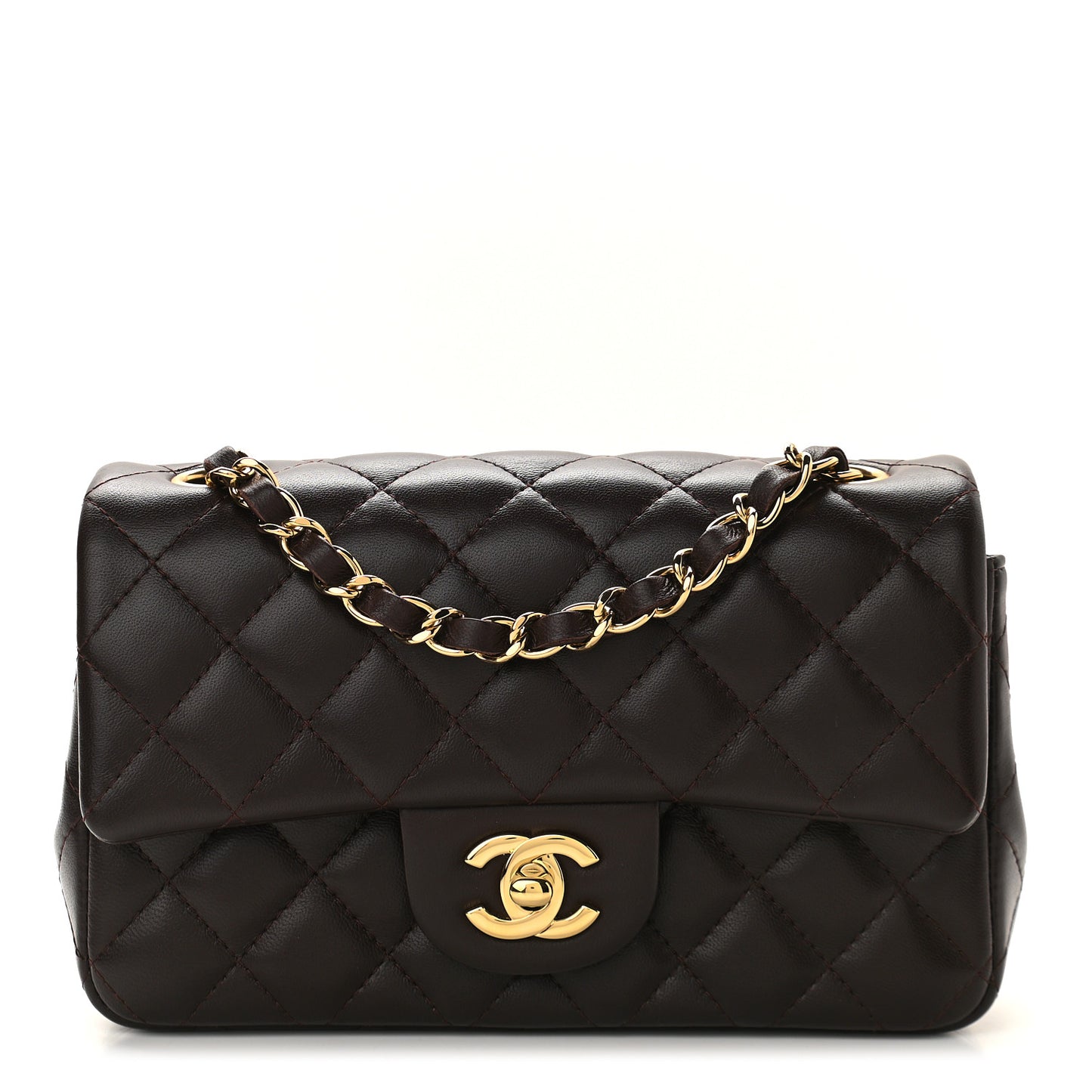 Lambskin Quilted Mini Rectangular Flap Dark Brown