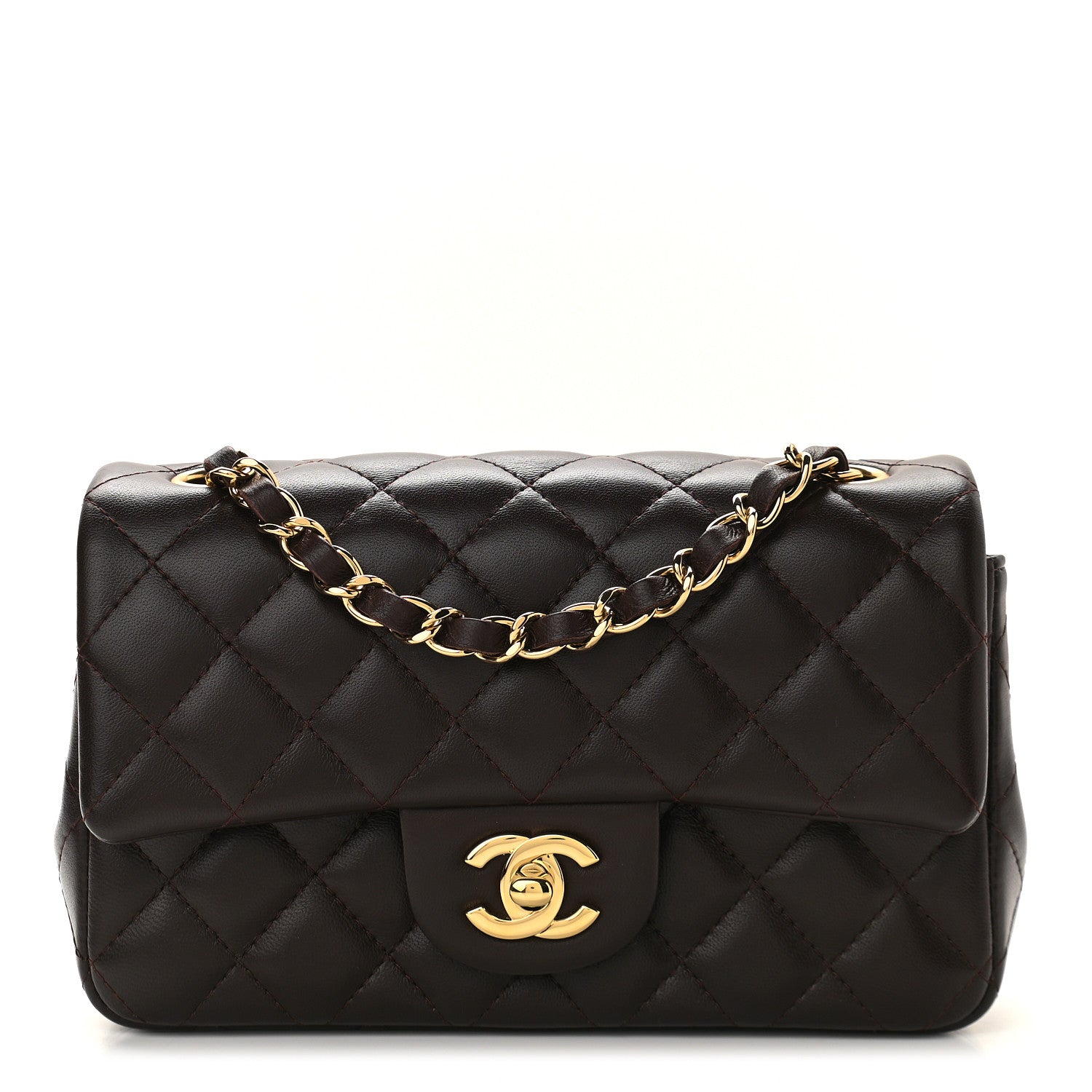 Chanel Lambskin Quilted Mini Rectangular Flap Dark Brown 1 of 9