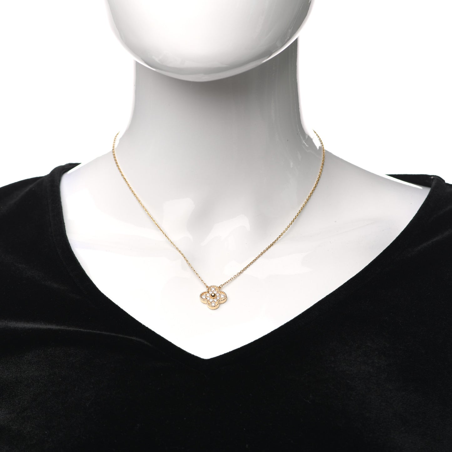 18K Yellow Gold Diamond Vintage Alhambra Pendant Necklace