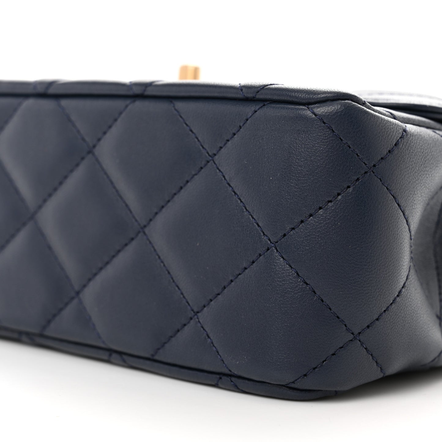 Lambskin Metal Quilted Twist Top Handle Flap With Chain Blue