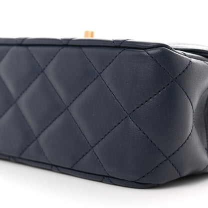 Chanel Lambskin Metal Quilted Twist Top Handle Flap With Chain Blue 10 of 10