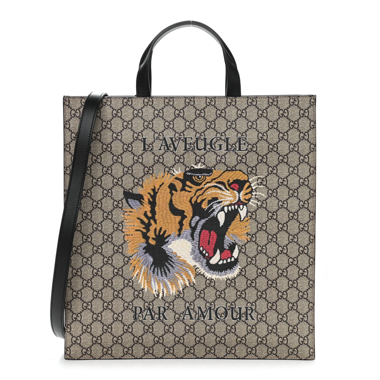 GG Supreme Monogram L'Aveugle Par Amour Print Vertical Tote Black