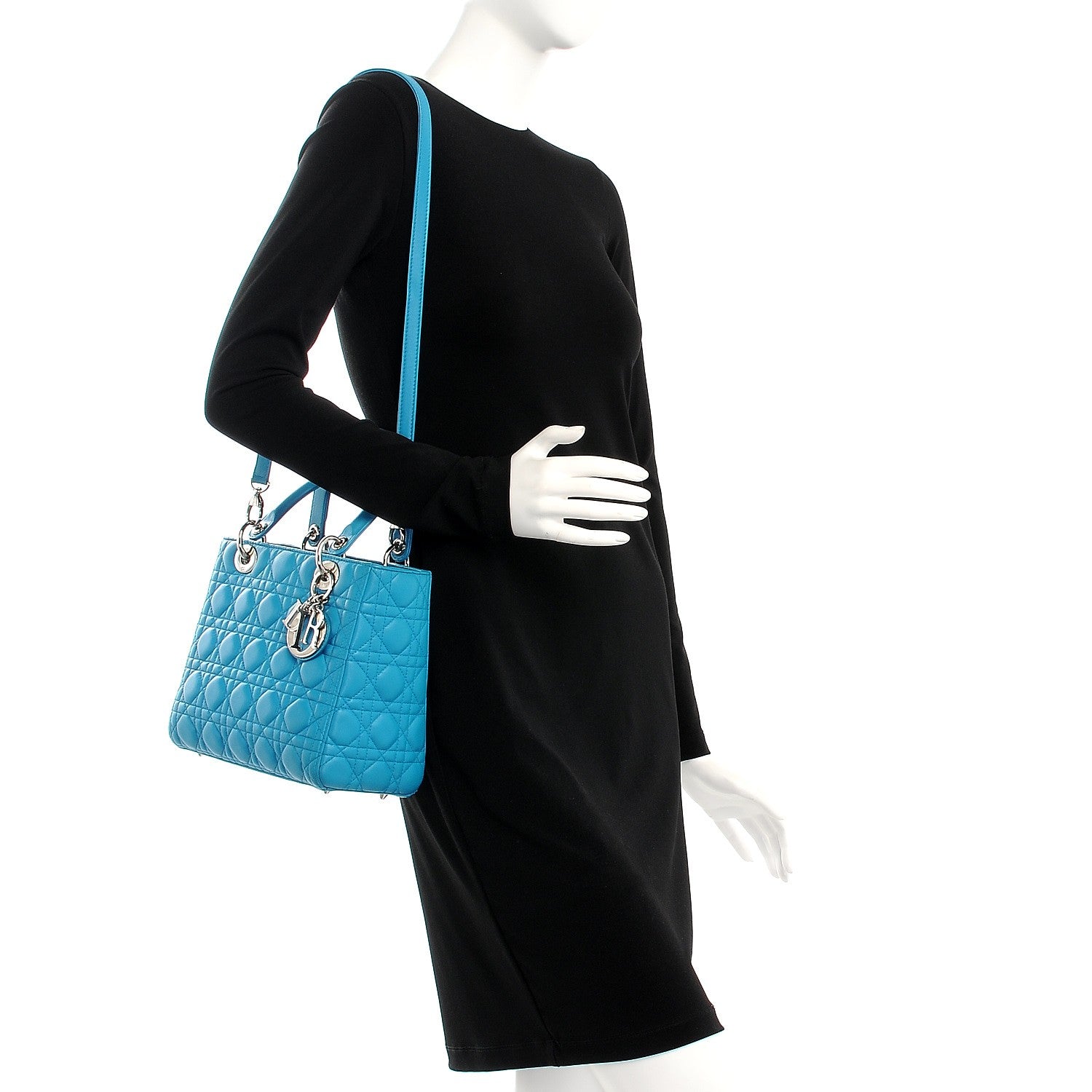 Christian Dior Lambskin Cannage Medium Lady Dior Turquoise 2 of 12