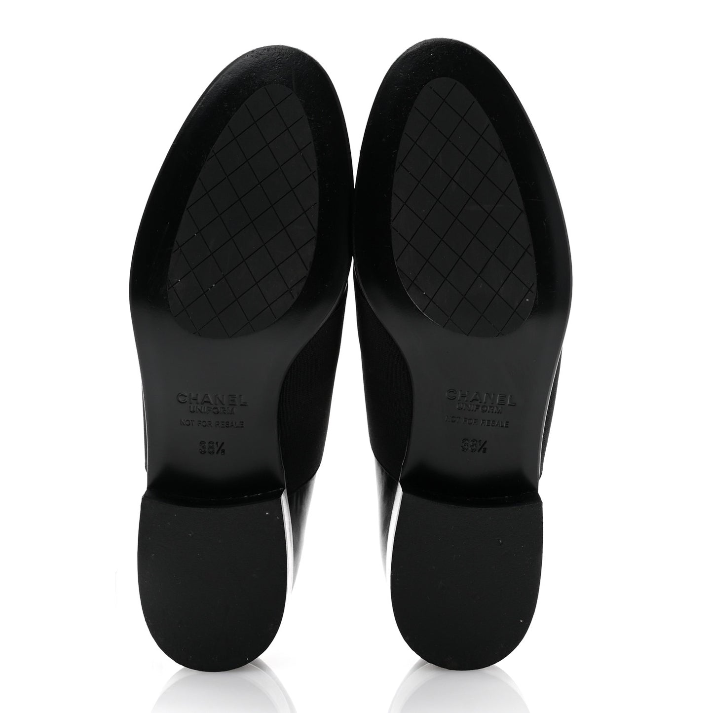 Calfskin Elastic Lace Up Cap Toe CC Loafers 38.5 Black