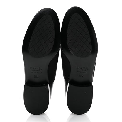 Chanel Calfskin Elastic Lace Up Cap Toe CC Loafers 38.5 Black 5 of 11