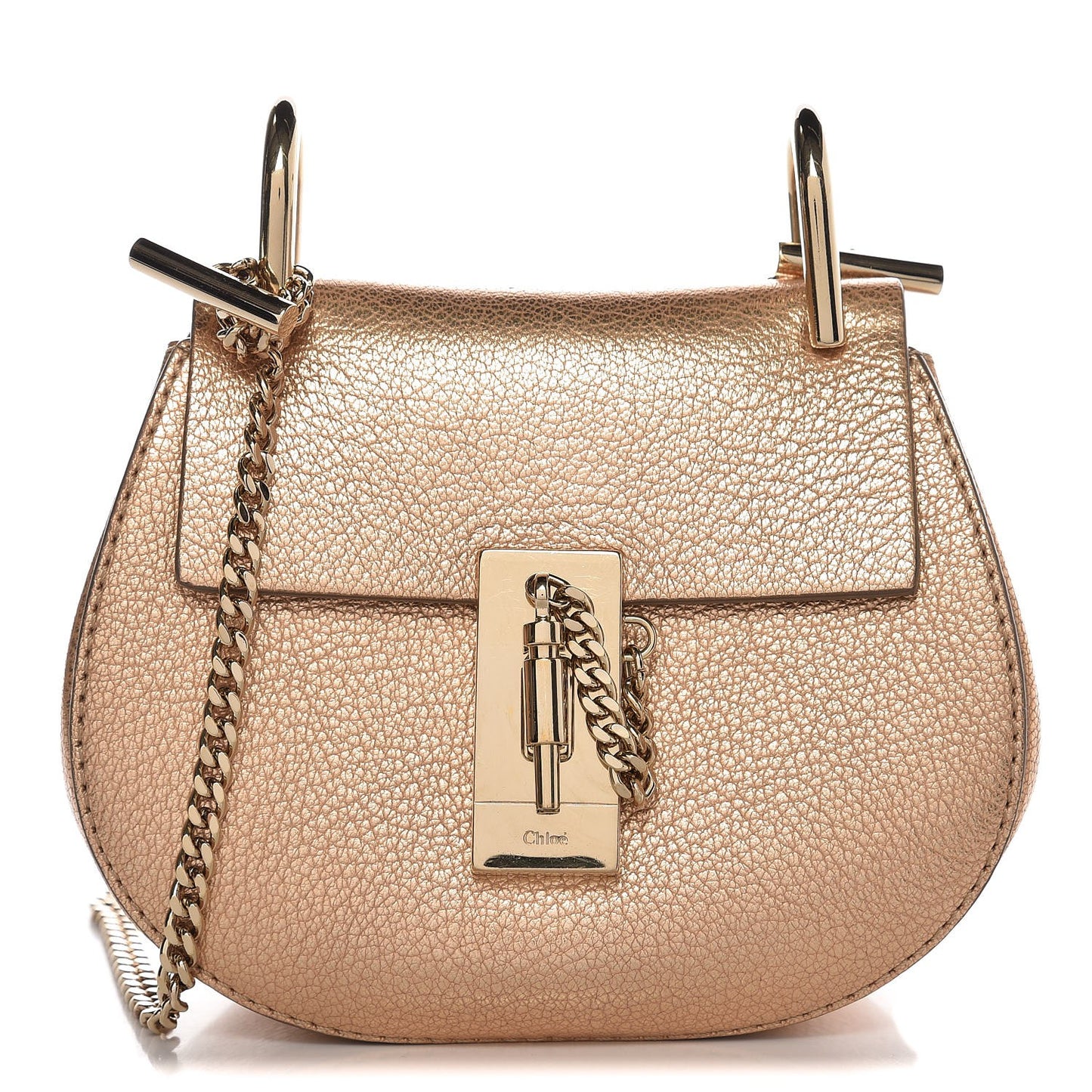 Metallic Grained Goatskin Nano Drew Shoulder Bag Abstract Gold