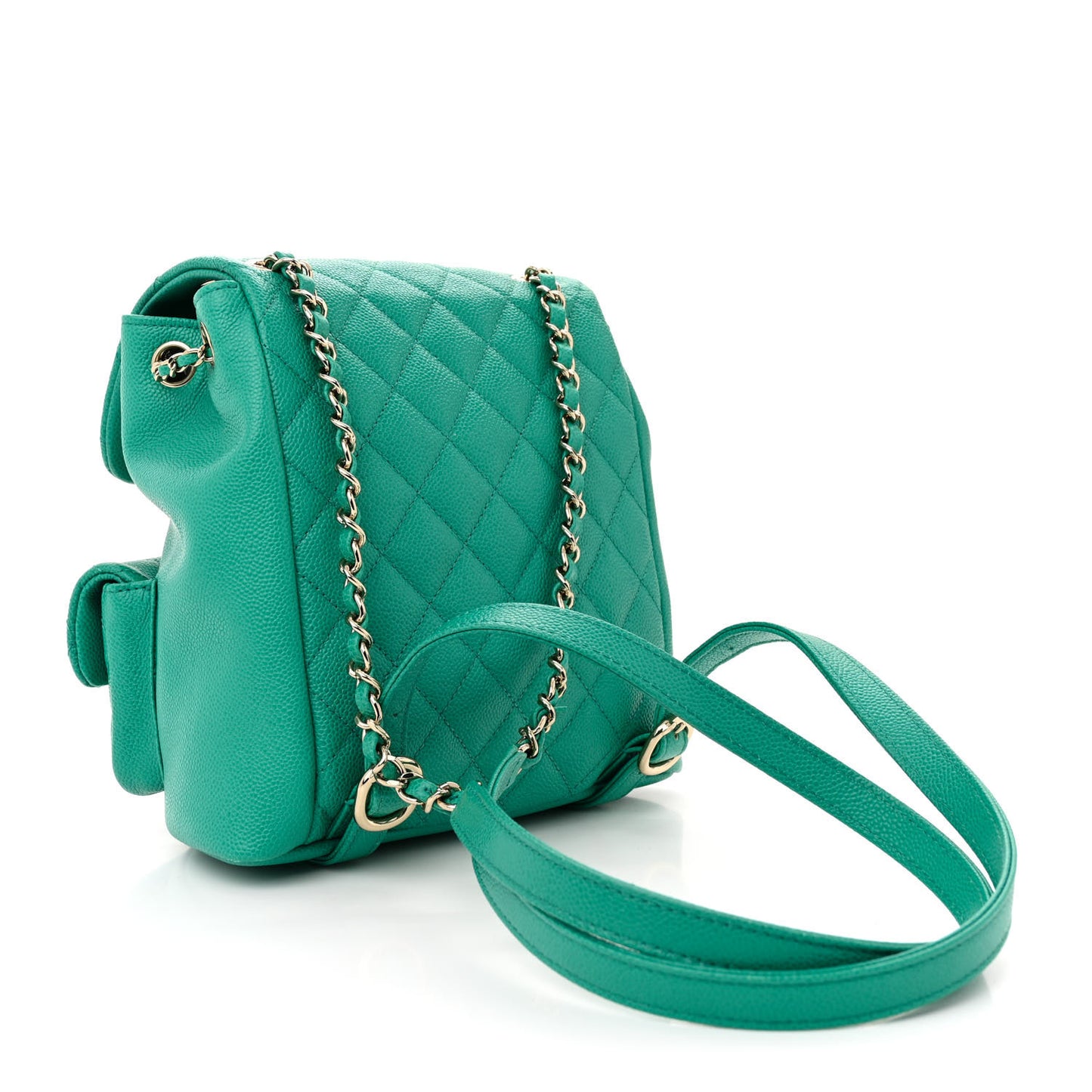 Caviar Quilted Medium Duma Pockets Drawstring Backpack Green