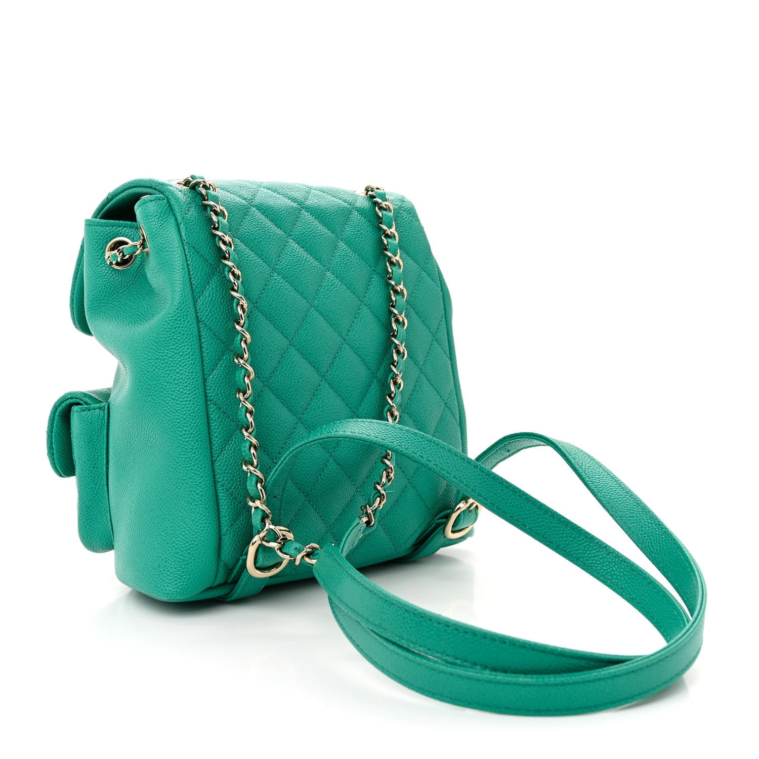 Chanel Caviar Quilted Medium Duma Pockets Drawstring Backpack Green 3 of 11