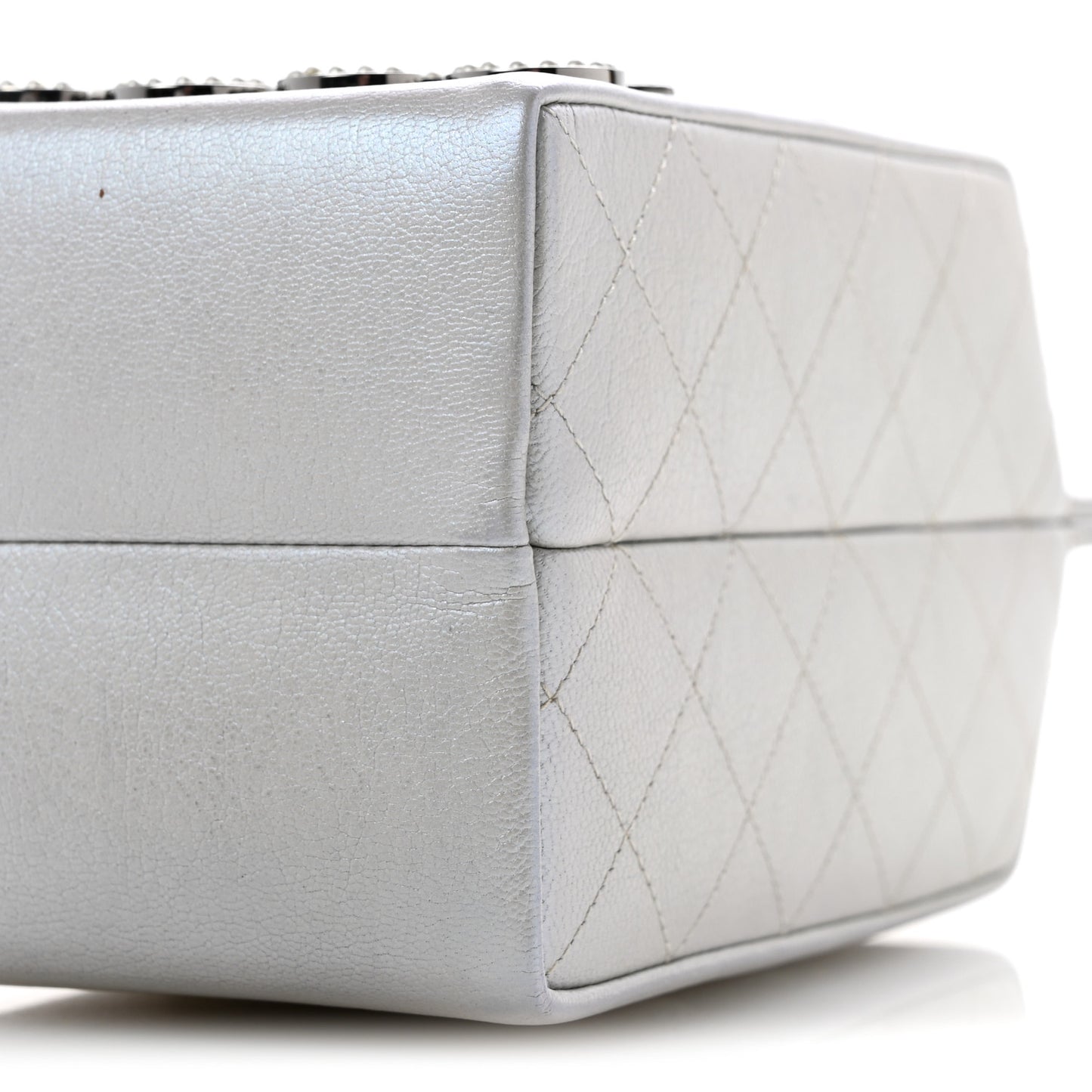 Metallic Goatskin Lait de Coco Milk Carton Bag Silver