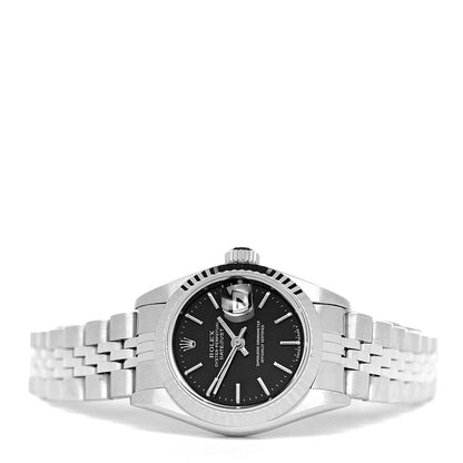 Rolex Stainless Steel 18K White Gold 26mm Oyster Perpetual Datejust Watch Black 69174 3 of 7