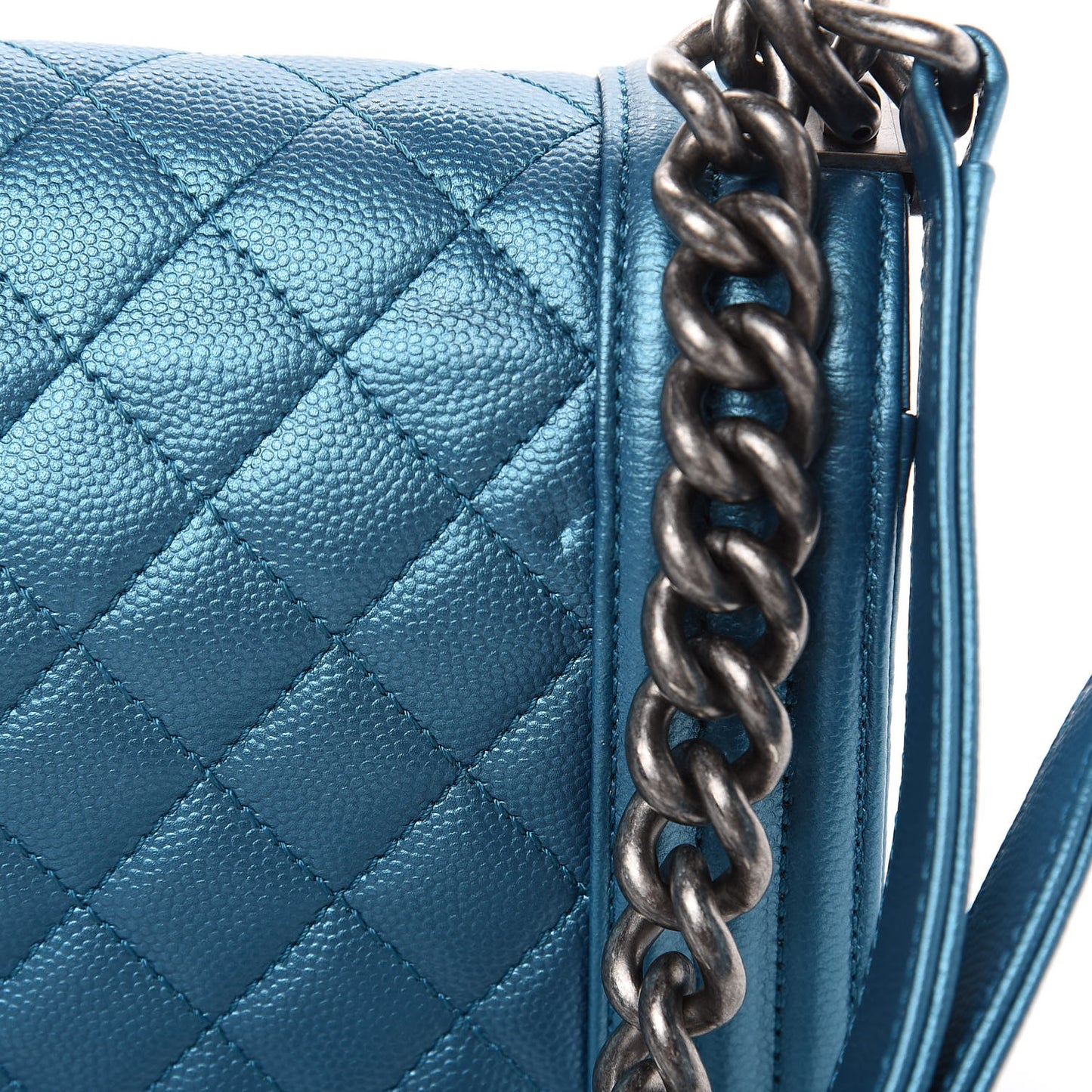 Metallic Caviar Quilted Medium Boy Flap Turquoise
