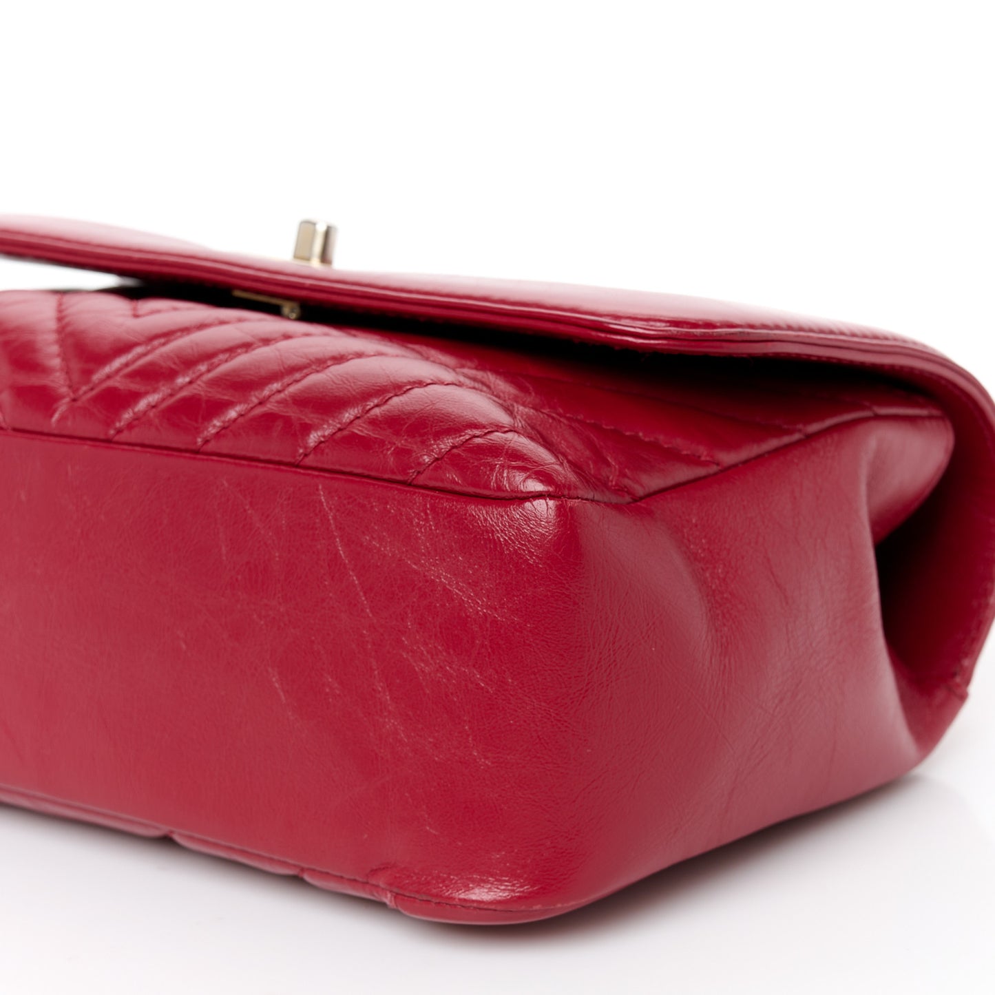 Calfskin Chevron Quilted Top Handle Flap Red