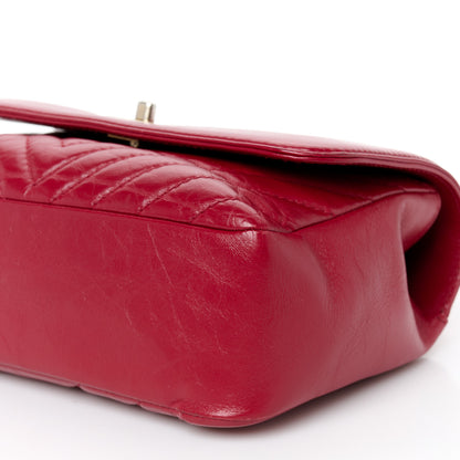 Chanel Calfskin Chevron Quilted Top Handle Flap Red 11 of 11