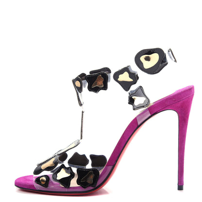 Christian Louboutin Patent PVC Parsemis 100 T-Strap Sandals 38.5 Purple Gold Black 1 of 10