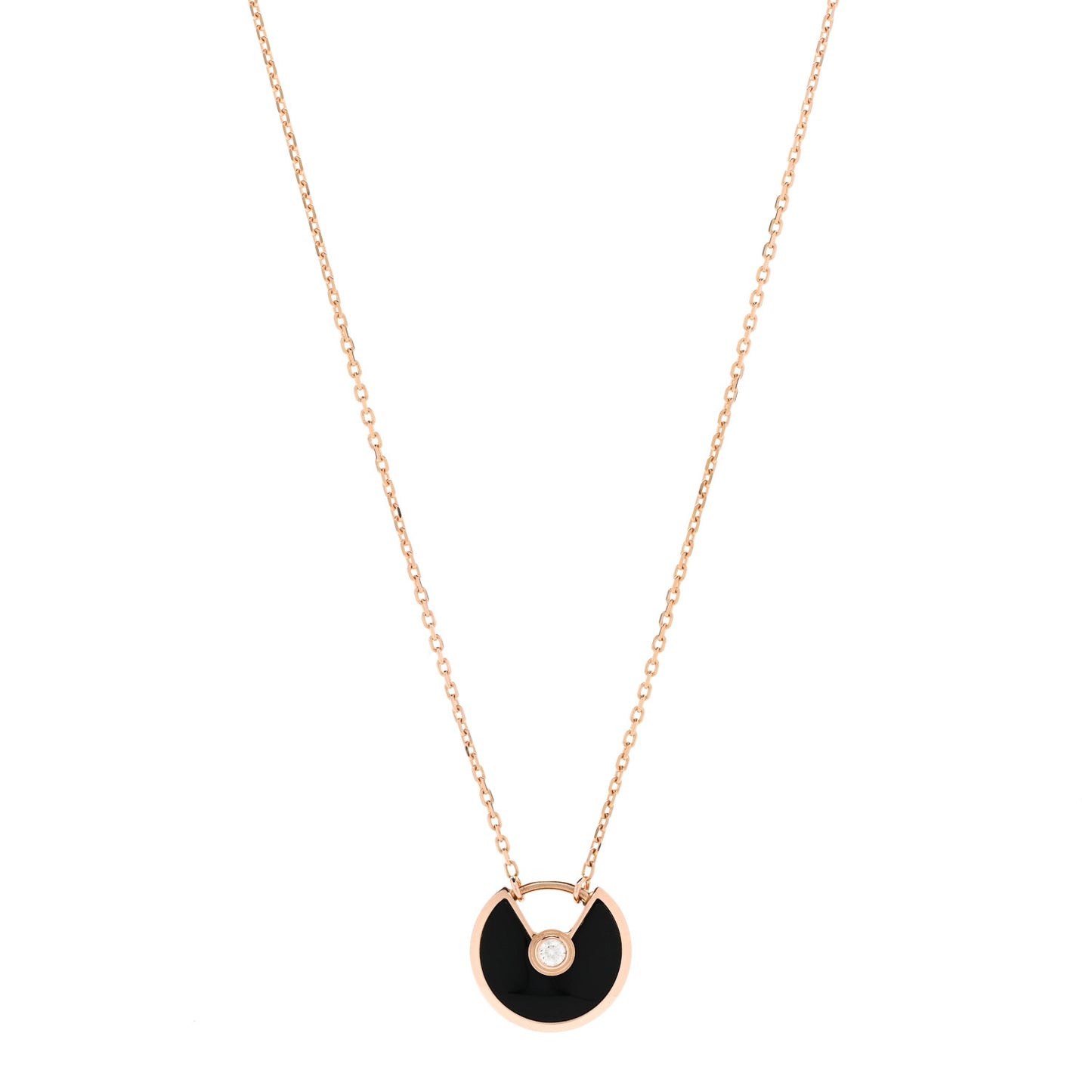 18K Pink Gold Diamond Black Onyx XS Amulette de Cartier Pendant Necklace