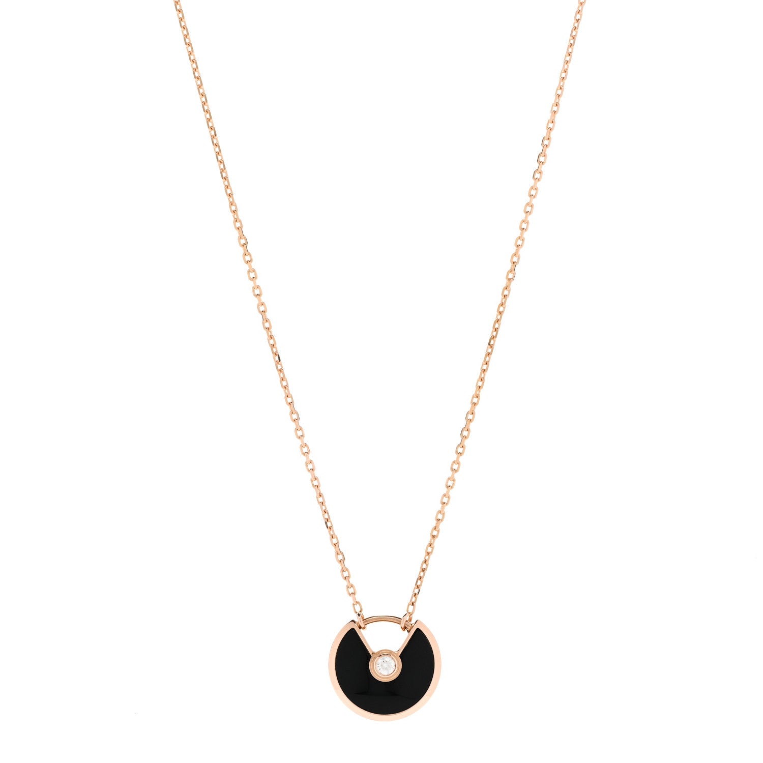 Cartier 18K Pink Gold Diamond Black Onyx XS Amulette de Cartier Pendant Necklace 1 of 5