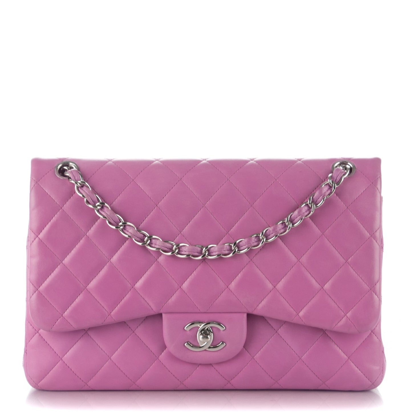 Lambskin Quilted Jumbo Double Flap Light Purple