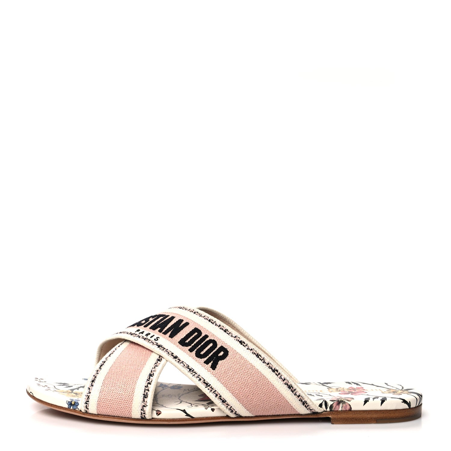 Christian Dior Canvas Rose Mutabilis Embroidered Dway Criss Cross Slide Sandals 41 Multicolor 1 of 8