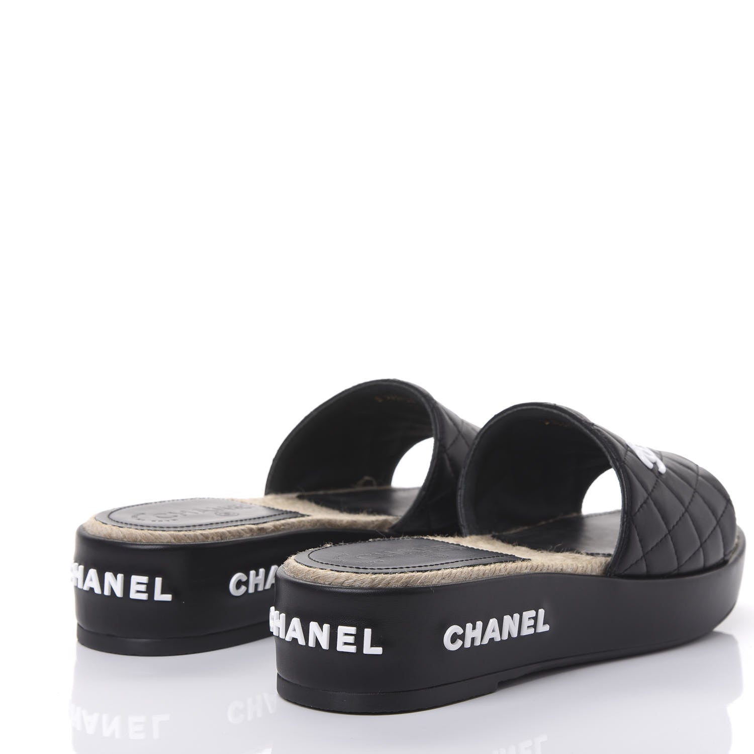 Chanel Lambskin Quilted CC Espadrille Slip On Sandals 38 Black 4 of 10