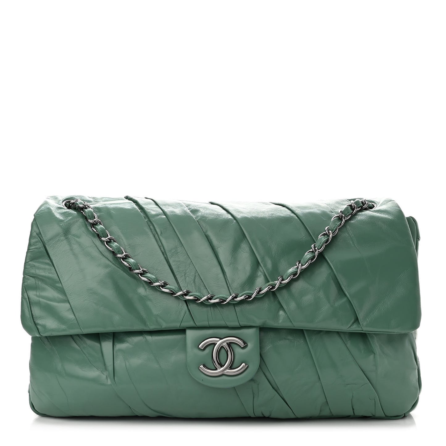Glazed Calfskin Twisted Maxi Flap Green