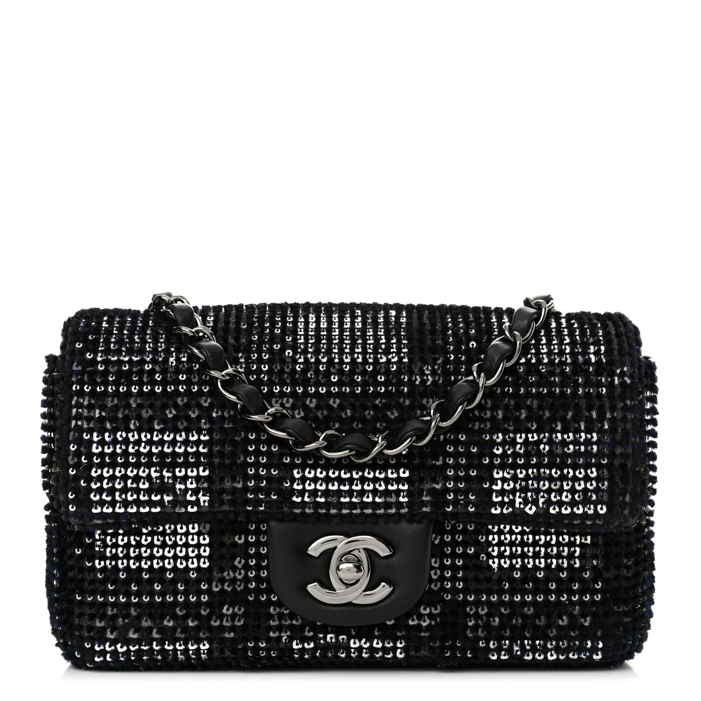 Sequin Mini Rectangular Single Flap Black Silver
