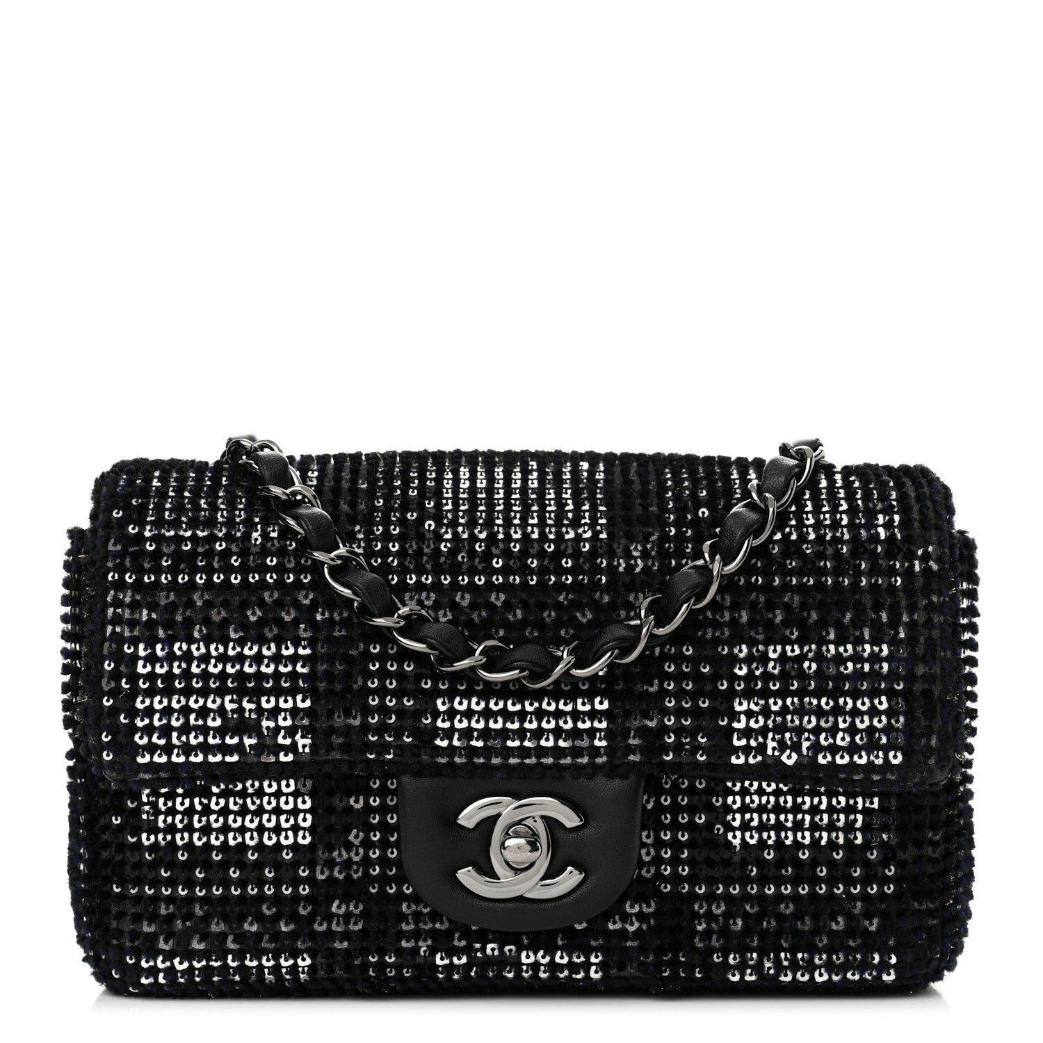Chanel Sequin Mini Rectangular Single Flap Black Silver 1 of 13