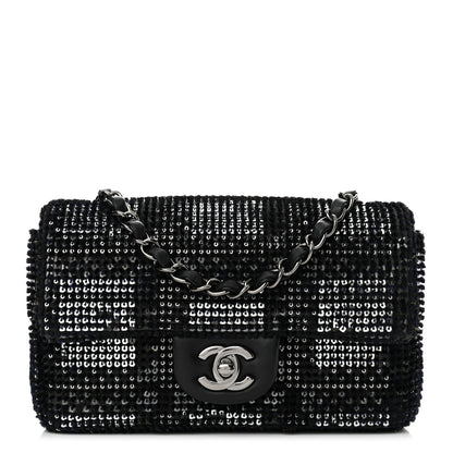 Chanel Sequin Mini Rectangular Single Flap Black Silver 1 of 13