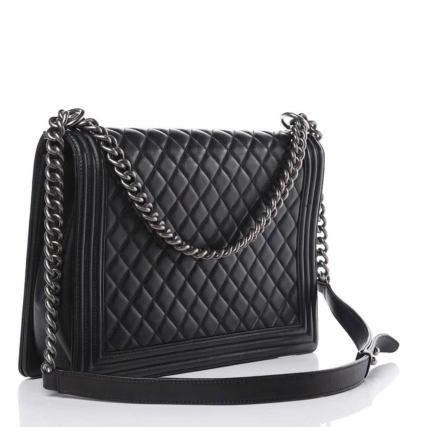 Lambskin Quilted Large Boy Flap Black