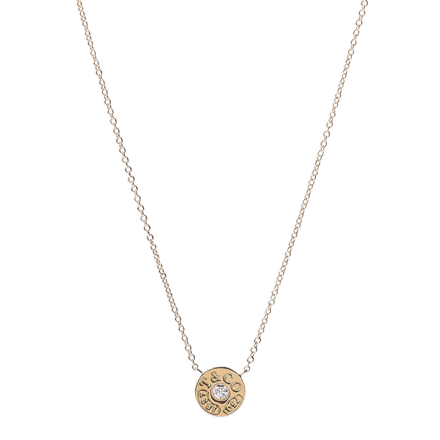 Tiffany 18K Yellow Gold Diamond 1837 Circle Pendant Necklace 1 of 4