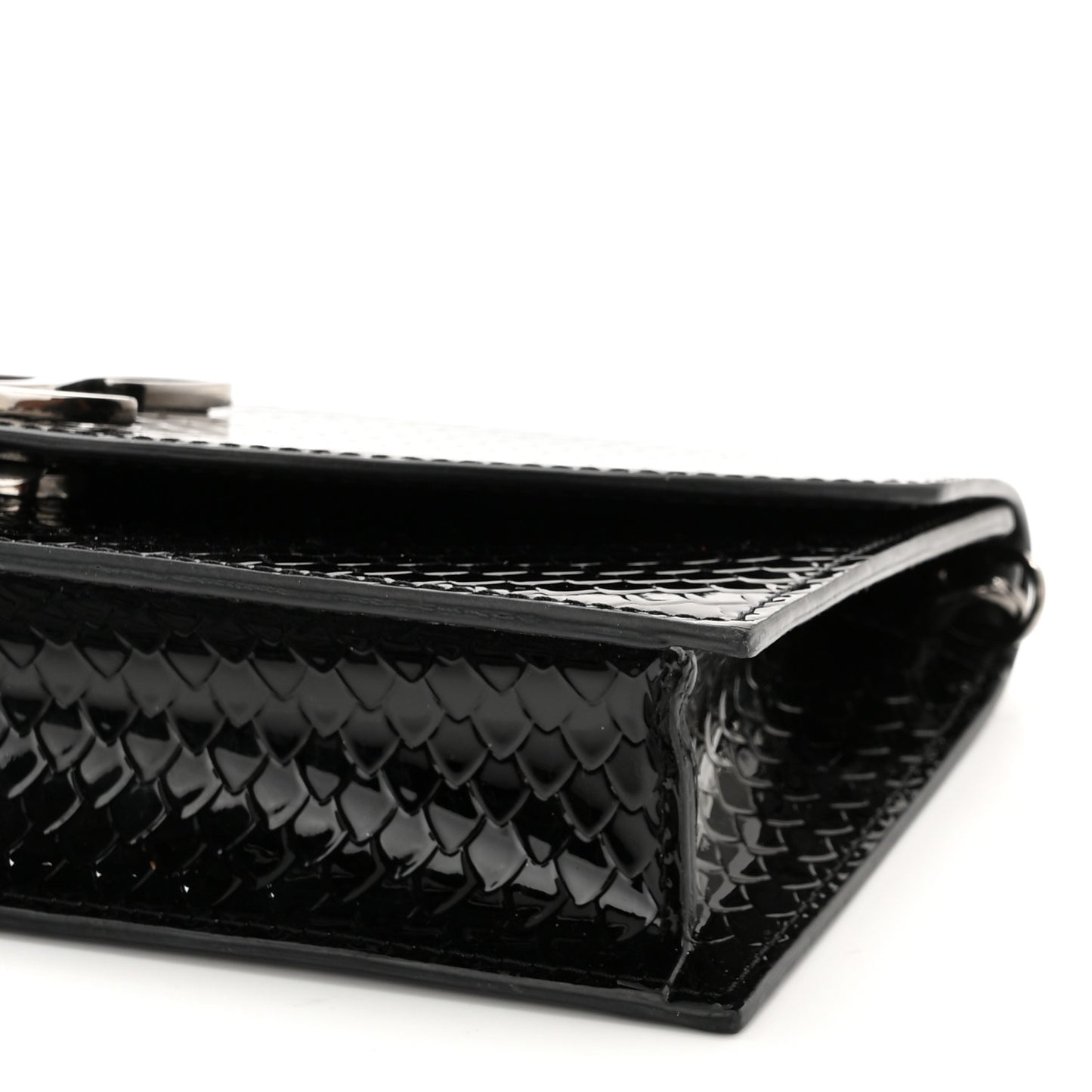 Patent Embossed Python Loubi54 Crossbody Clutch Black