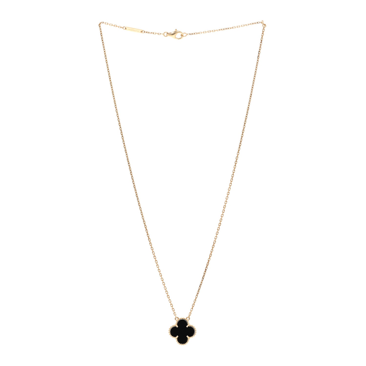 Van Cleef & Arpels 18K Yellow Gold Black Onyx Vintage Alhambra Pendant Necklace 3 of 5