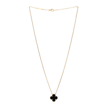 Van Cleef & Arpels 18K Yellow Gold Black Onyx Vintage Alhambra Pendant Necklace 3 of 5