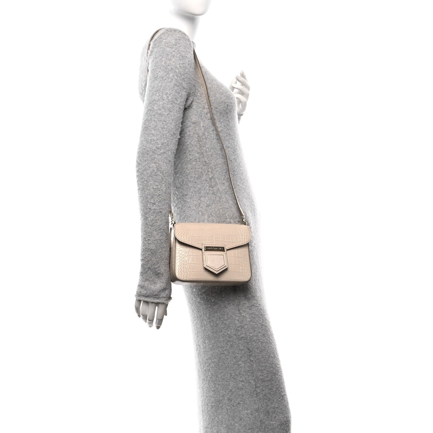 Givenchy Calfskin Crocodile Embossed Mini Nobile Shoulder Bag Nude Pink 2 of 9
