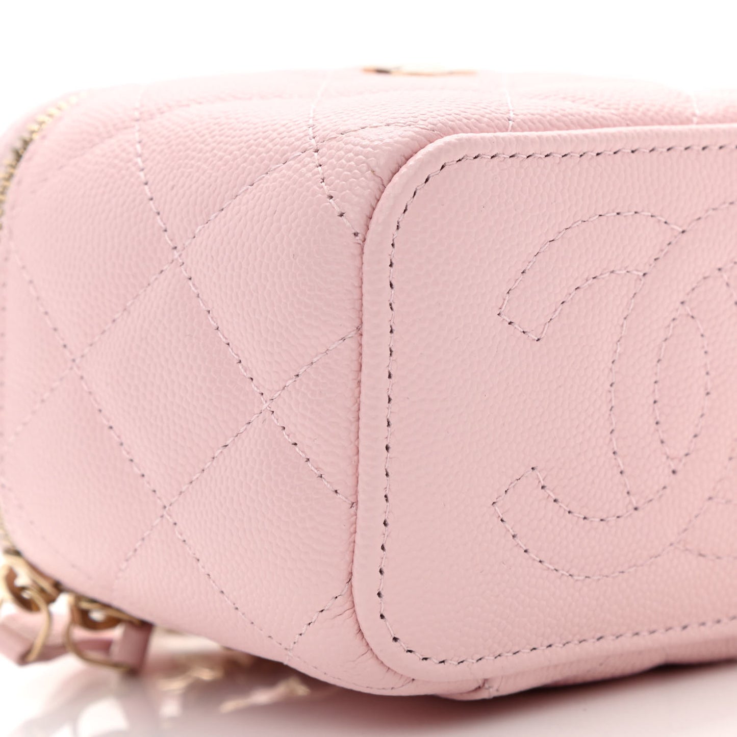 Caviar Quilted Mini Vanity Case With Chain Light Pink